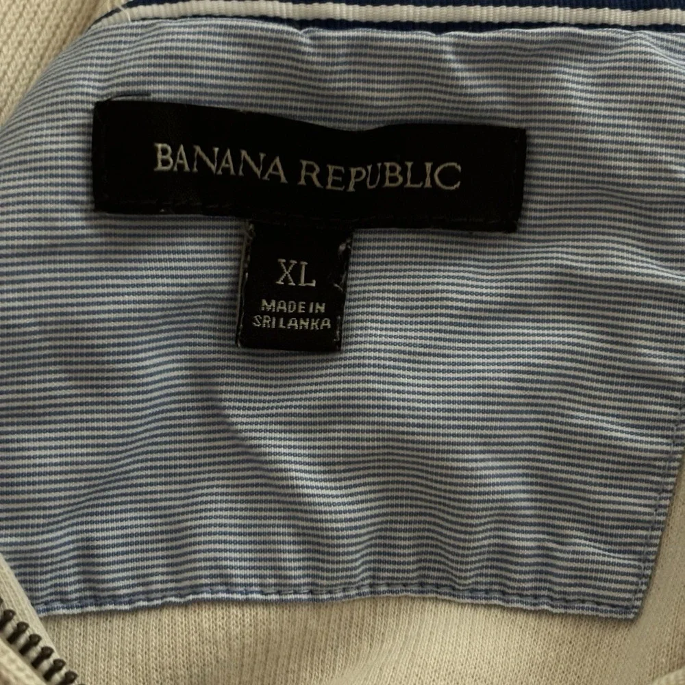Banana Republic Ivory XL 1/4 Zip Mock Neck Knit Pullover Sweater Elbow Patches